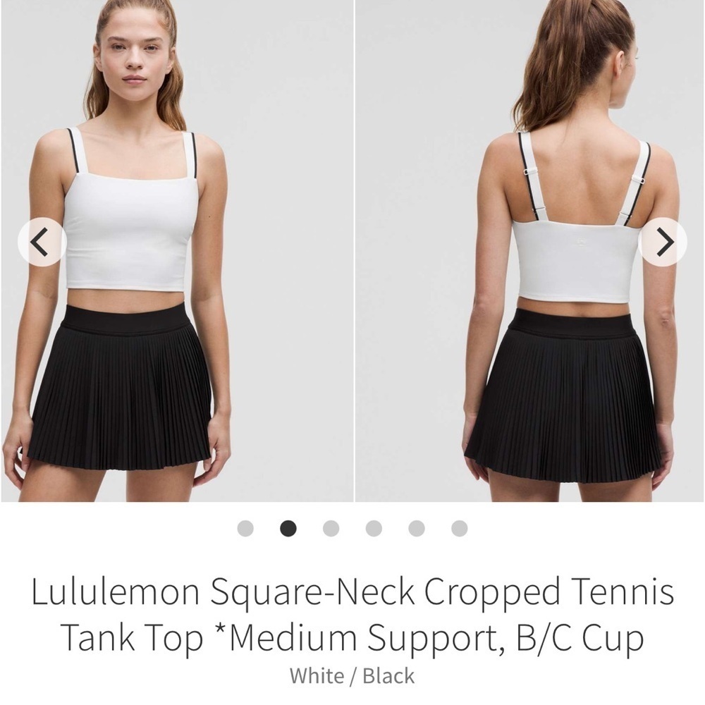 Lululemon Square-Neck Cropped Tennis Tank Top Med Support White Black 2025 Sz 8